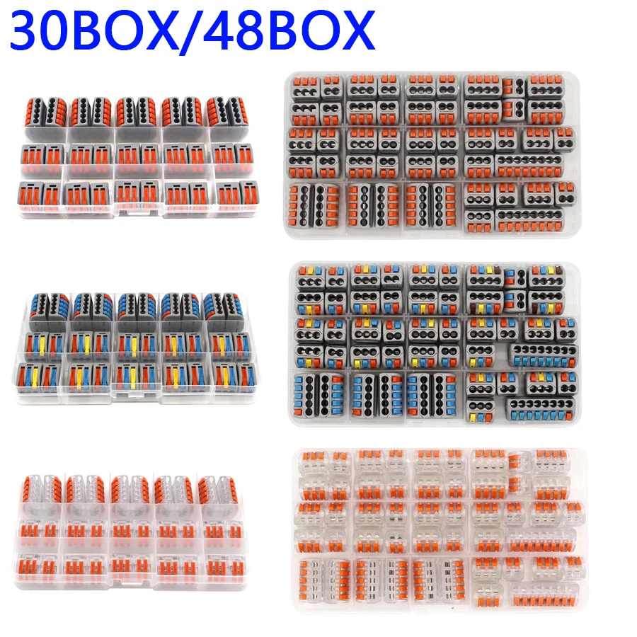 

30/48 Pcs Fast Wiring Connector Push-in Terminal Block Universal Electrical Cage Household Combo Box