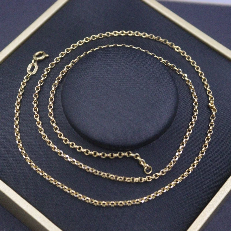 

Real Pure 18K Yellow Gold Chain Women 2mm Cable Rolo Link Necklace 45cm/2.1-2.3g