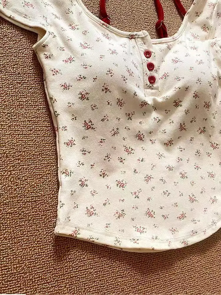 امرأة تي شيرت اثنين سليم صالح تيز موضة الأزهار الحلو Camisetas المحاصيل القمم مثير عارية الذراعين التي شيرت الصيف عادية Y2k تي شيرت