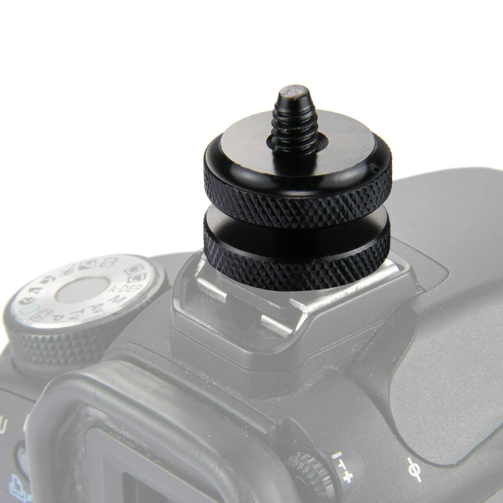 1/4" 3/8 inch Dual Nuts Tripod Mount Screw Black To Flash Hot Shoe Adapter For Camera Studio Accessory