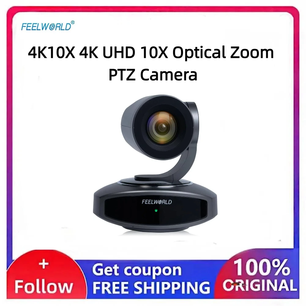 10X Optical Zoom 4K PTZ Conference Camera FEELWORLD 4K10X POE Ethernet Webcam Compatible OBS vMix Facebook Instagram Live