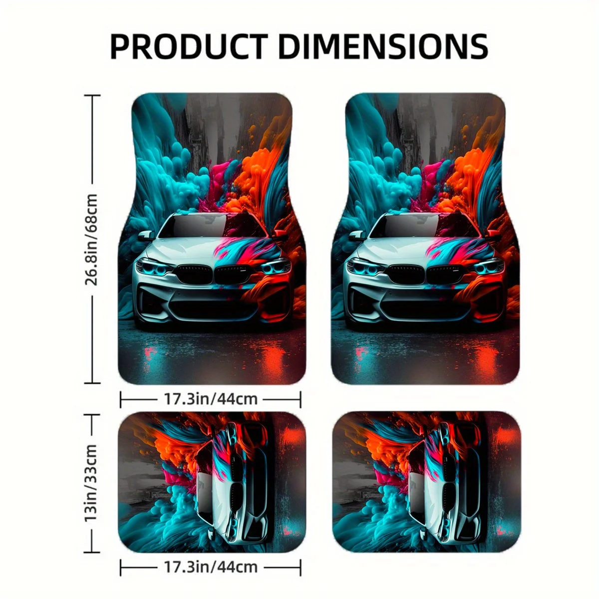 1pc/2pcs/4pcs Color Powder Pattern Fashion Art Car Mats, Universal For All Seasons, Comfortable And Durable, Suitable For Most C
