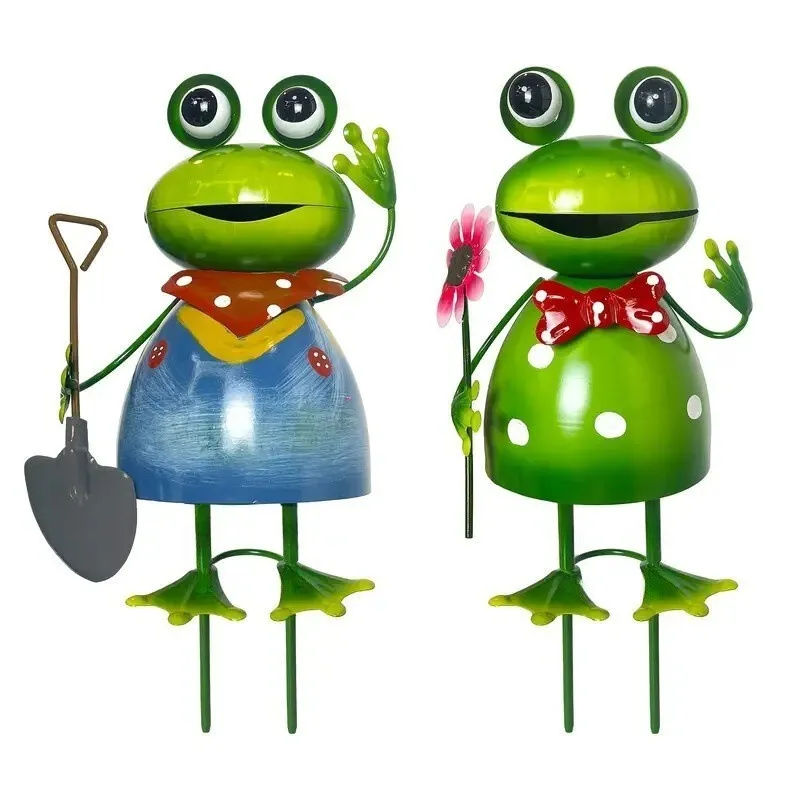 Cartoon-Frosch-Figur, Metall-Hängeornament, wasserdichte Eisenkunst-Dekoration für Terrasse, Garten, Hof, Rasen – Detail 4