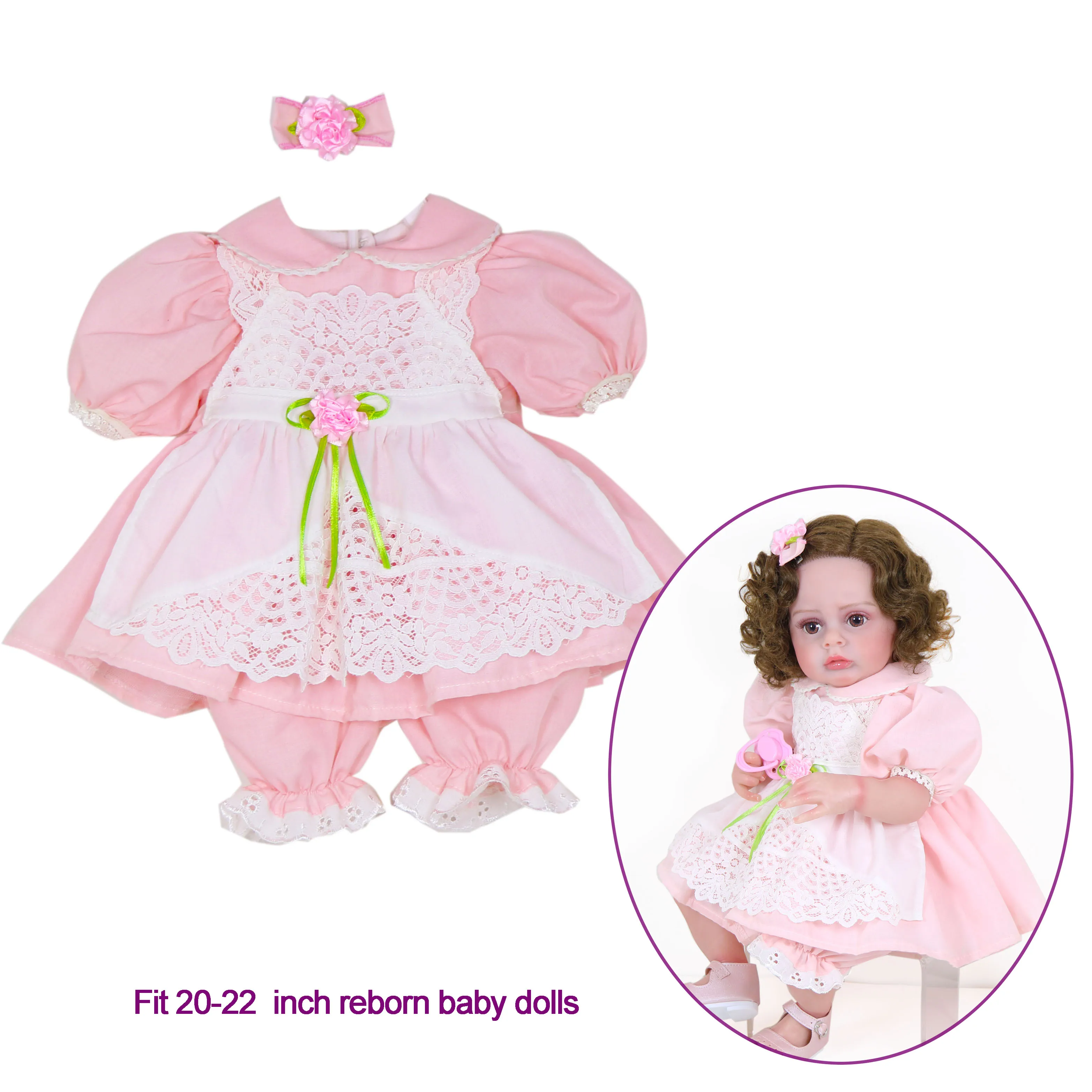 

Pink Vintage Lace Dress Outfit for Reborn Dolls – Fits 20–22 Inch Dolls