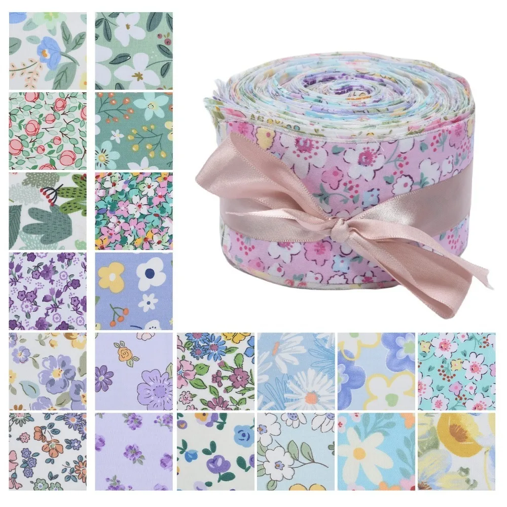 20Pcs New DIY Precuts Fabric Jelly Rolls Handmade Floral Quilting Strips Patchwork Twill Printed Cotton Fabric Needlework