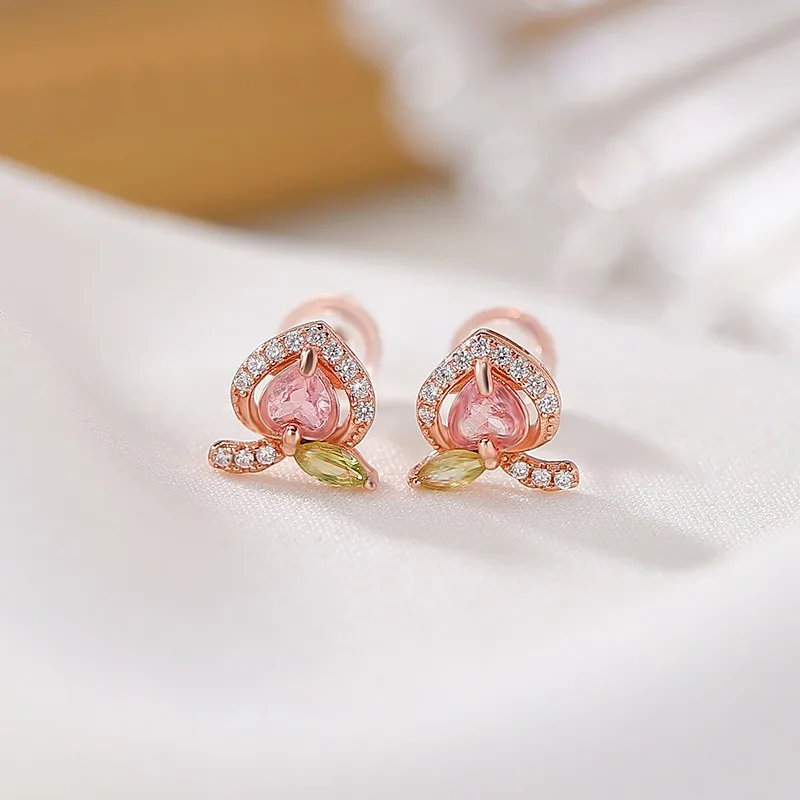 

TIMESWIND Creative Peach Fruit Love Cutting Pink Tourmaline S925 Women Earrings with Certificate