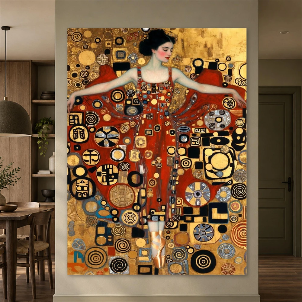 Golden Embrace Woman Portrait Canvas Painting Gustav Klimt Style Wall Art Prints Modern Art Decor Large Canvas Wall Art Poster ﻿