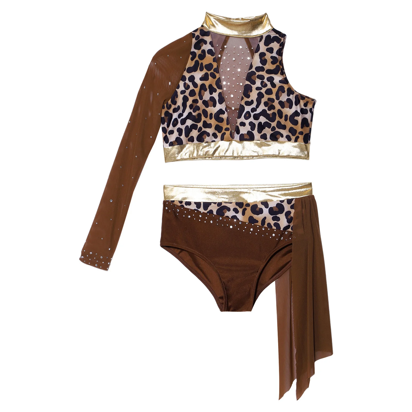 Teen Ballet Gymnastics Dance Outfits Princess Costume Caveman Primitive Tribal Print Crop Top with Briefs for Halloween Cosplay