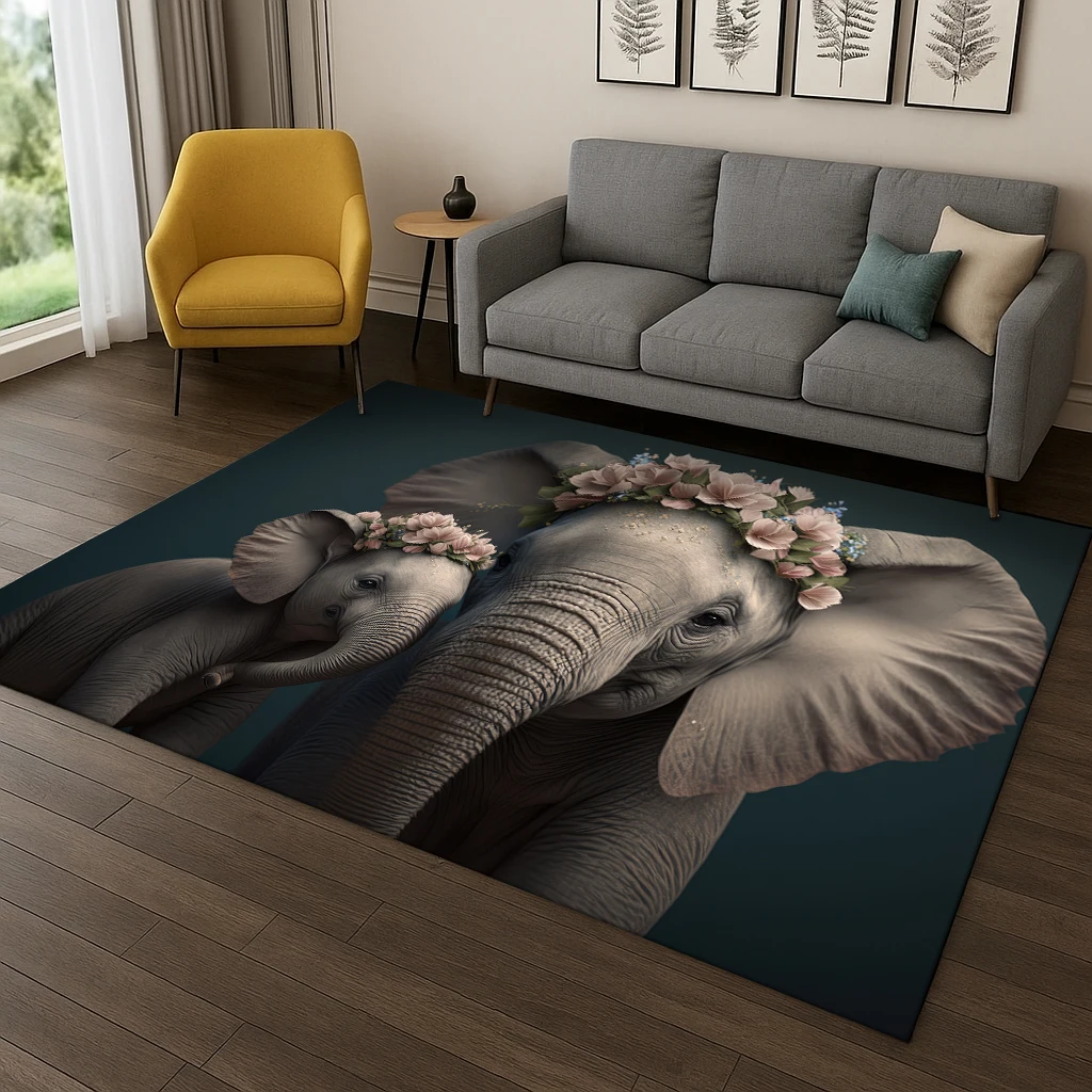 

Elephant Animal Pattern Carpet Rug for Bedroom Living Room Sofa Home Doormat Kitchen Decor,Kid Game Area Rug Non-slip Floor Mat