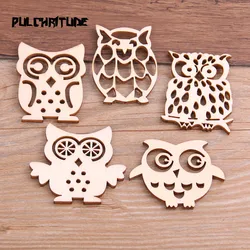 10pcs Mix Natrual Owl Shape Wooden Ornament DIY Crafts Home Decoration Scrapbooking Wood Slices Handmade Accessories