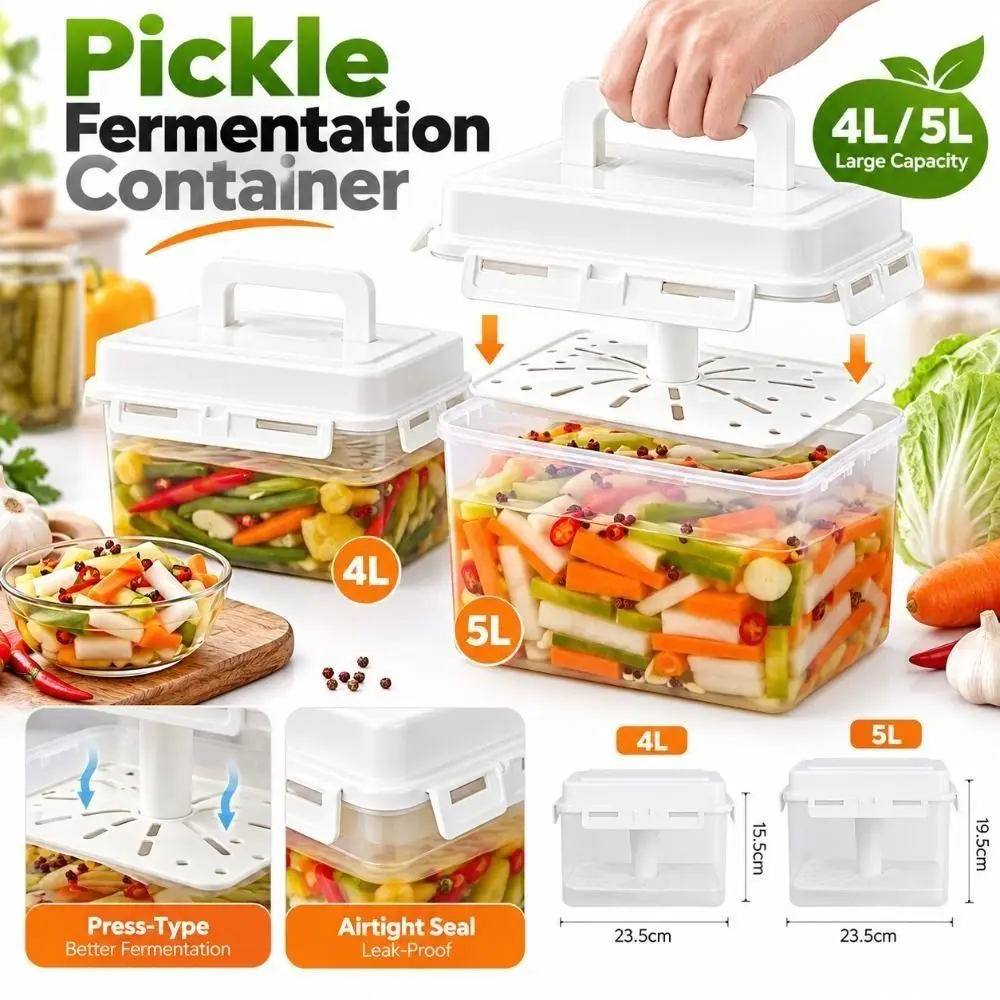 Plastic Pickle Fermentation Container Food Grade Fresh Keeping Pickled Vegetable Jar Sealed Lid Pickle Storage Box Kimchi Making