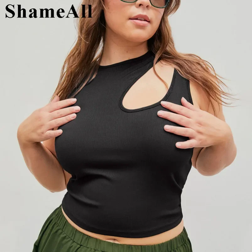 Top feminino plus size sexy com decote irregular