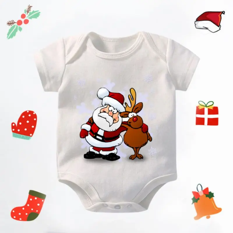 Cute Elk Deer Infant Newborn My First Christmas Rompers Baby Boys Girls Bodysuit Casual Short Sleeve Jumpsuits Festival Party Gi