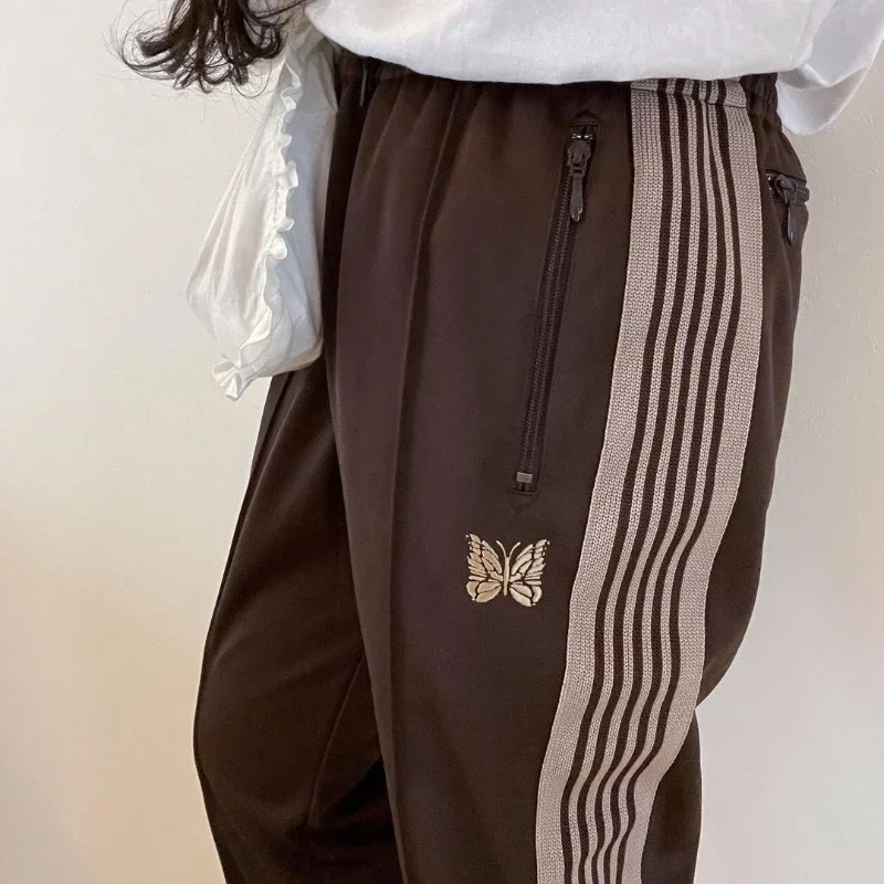 

Japanese Style Women NewButterfly Embroidery Brown Sports Retro Casual TrousersWild Casual Purple Men Pants