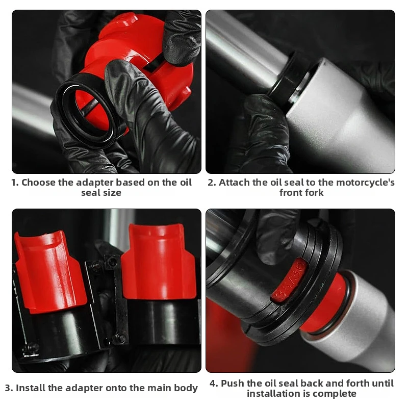 

Motorcycle Shock Absorber Oil Seal Installation Tool Kit Fork Seal Driver with Steel Body and Nylon Adapters for Seal Repair