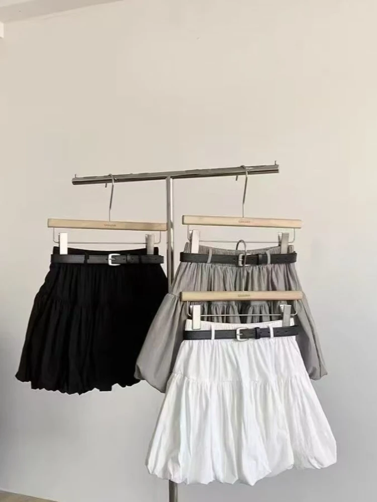Vintage Solid Color Belt Women Skirt 2026 Faldas Mujer Fashion Sweet Korean Jume High Waist Summer A-line Pleated Mini Skirts