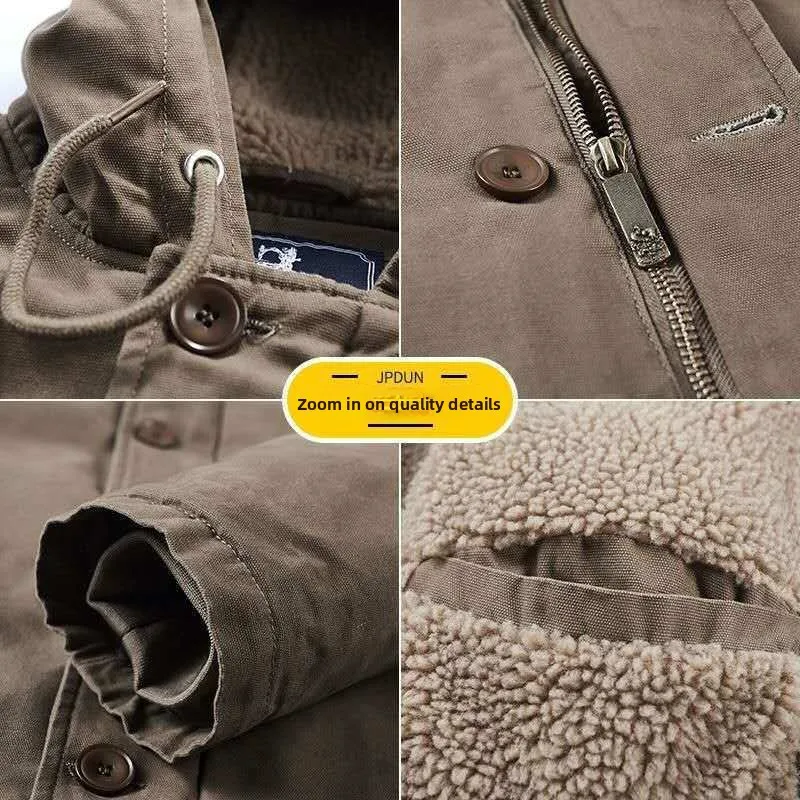 New Autumn Winter plus Velvet Thi Cotton Jaet Hooded Zipper Closure Long Loose Fit Faion Urban Sle Printed ket