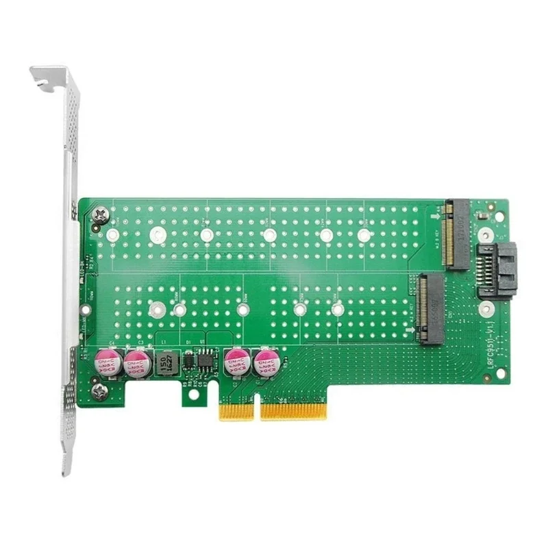 N2UB PCIe4.0x4 to M.2 NVMe and NGFF Double SSD Expansion Card Adapter with Cord