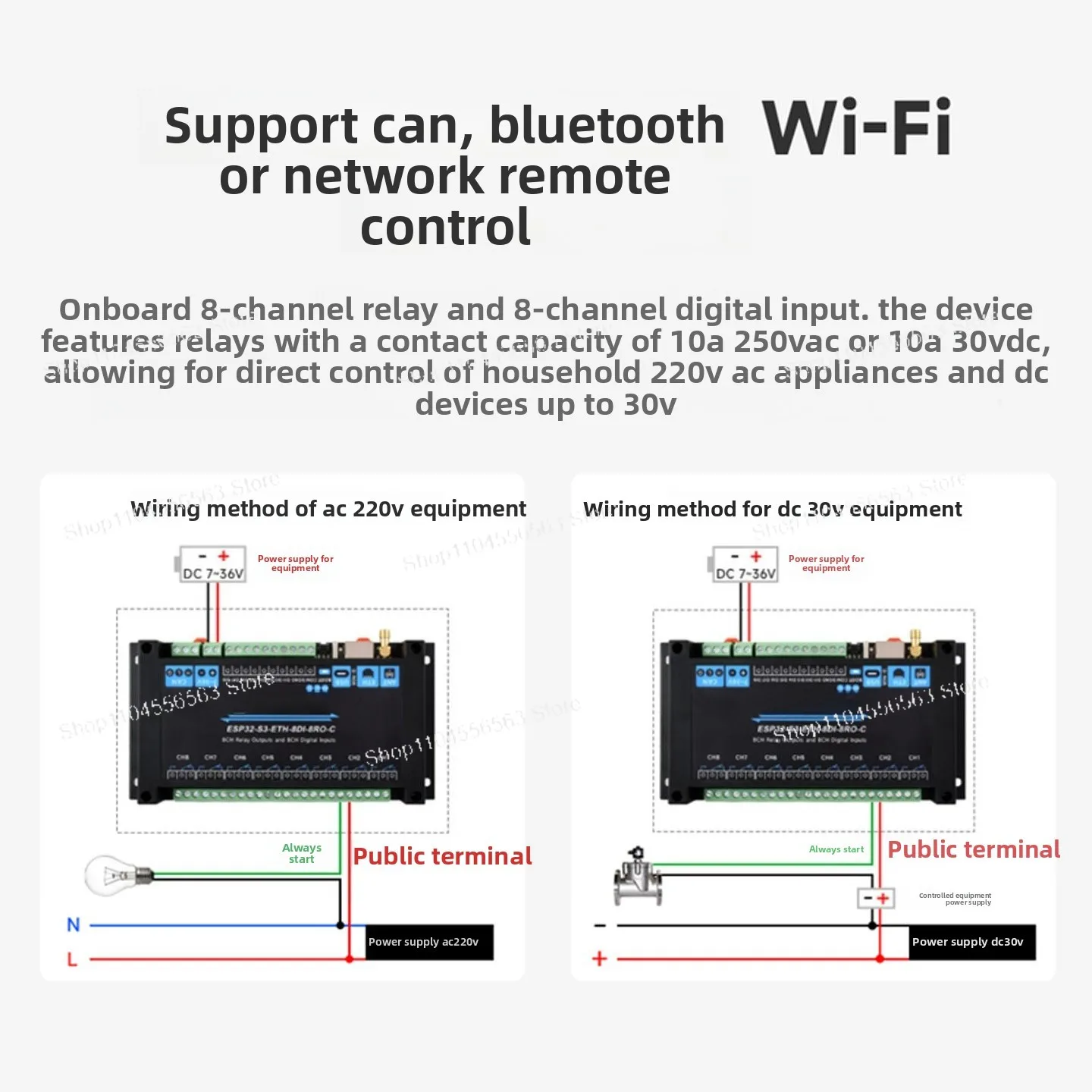 ESP32-S3 Industrial 8CH Network Relay (ETH-8DI-8RO-C) - Wi-Fi/Bluetooth/RS485, Remote Control Supported