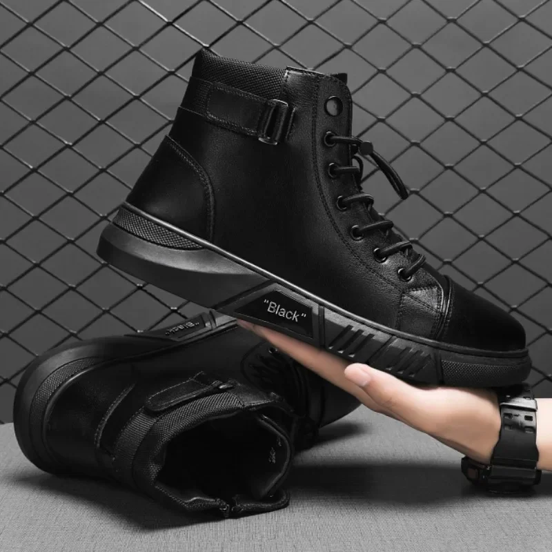 Fashion Men Leather Shoes 2024 Trends Motorcycle Boots Chelsea High Top Boots Waterproof Comfortable Platform Work & Safety Boot