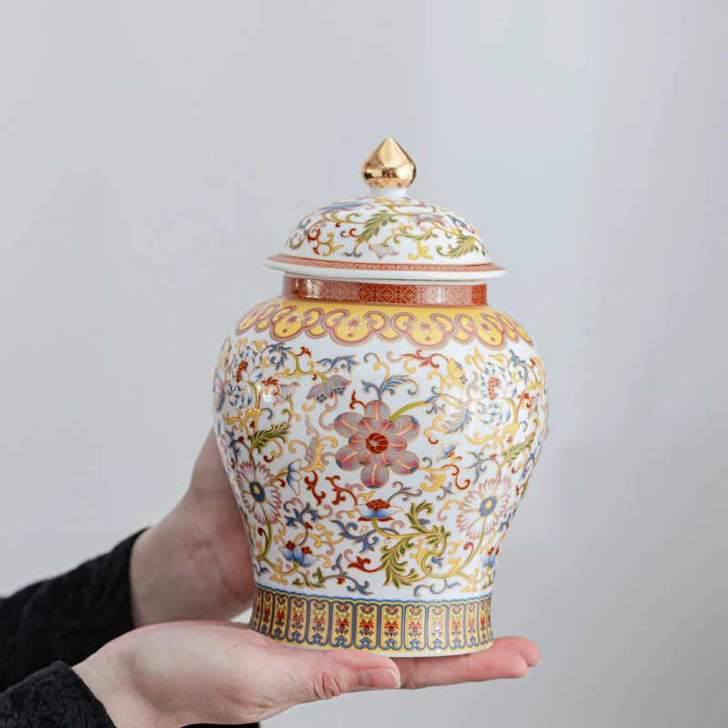 

Painted Flower Ceramic Storage Jar with Lid Household Sealed Large-capacity Tea Caddy Gift Porcelain Crafts Decoration