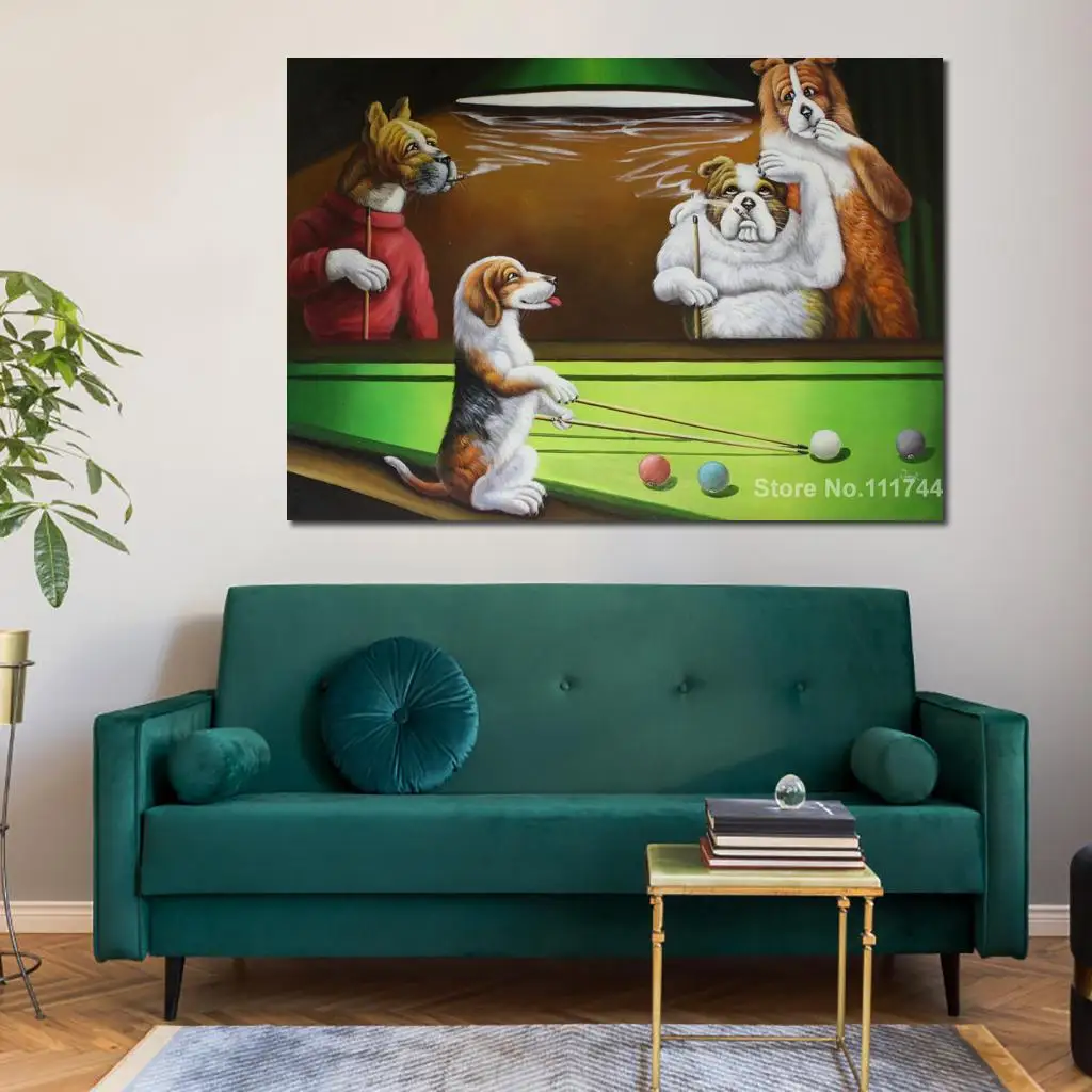 

Funny Dog Paintings Dogs Playing Pool by Cassius Marcellus Coolidge Art Handmade High Quality