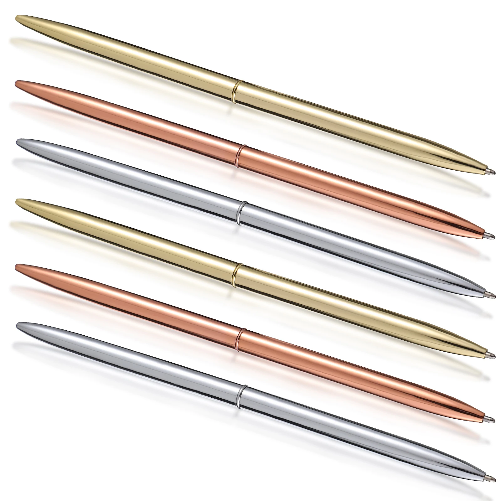 

6 pcs Ballpoint Pen Set Golden Simple Stylish Writing Smooth School Office Daily Use Stainless Steel