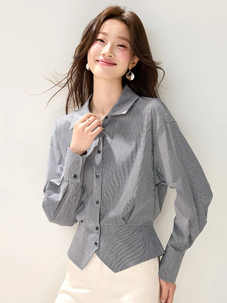 

Ele Striped Long Sve irt Women's Autumn Winter New Waist-Cinching Slimming Ladies' irt High-End Feeling Top