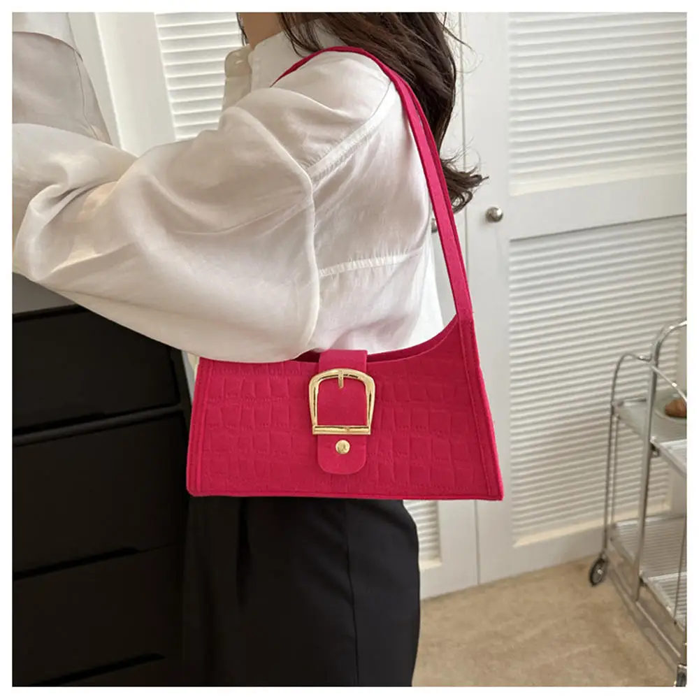 Fashion Felt Cloth Pattern Shoulder Bags For Women Small Handle Underarm Bag Clutch Luxury Solid Color Female Handbag 2023 New