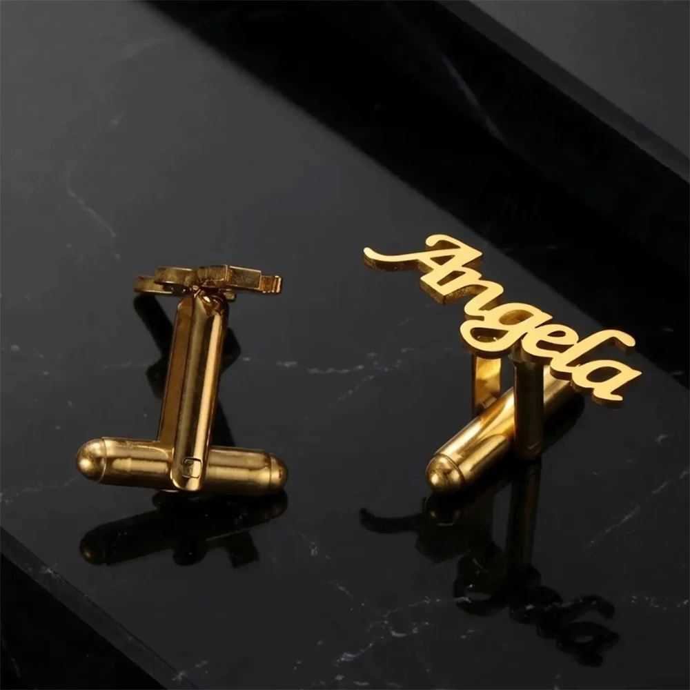 Customized Name Stainless Steel Gold-Plated Men's Cufflinks, Personalized Groomsman Gifts, Father's Day Customized Gift