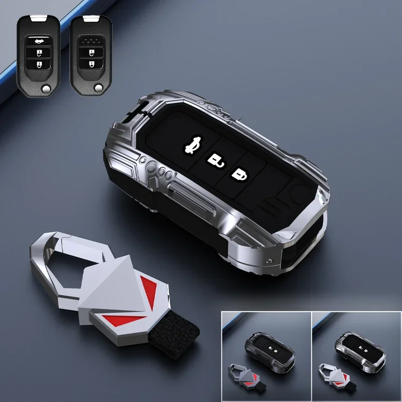 Zinc Alloy Silicone Car Remote Smar Key Fob Case Cover Holder With Keychain For Honda Civic Accord CR-V Vezel Odyssey Insight