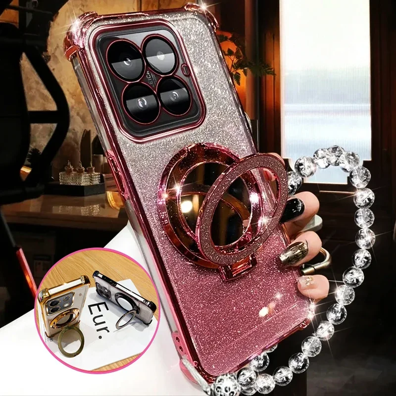 Funda con soporte para teléfono Motorola Moto G86 G56 G06 G05 G84 G04 G14 G24 G34 G54 E14 E15, con cristales brillantes y función de soporte.