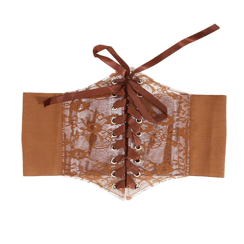 

Ретро-корсетный пояс с кружевом, высокоэластичный, утягивающий, на шнуровке, для ношения поверх одежды, широкий женский пояс