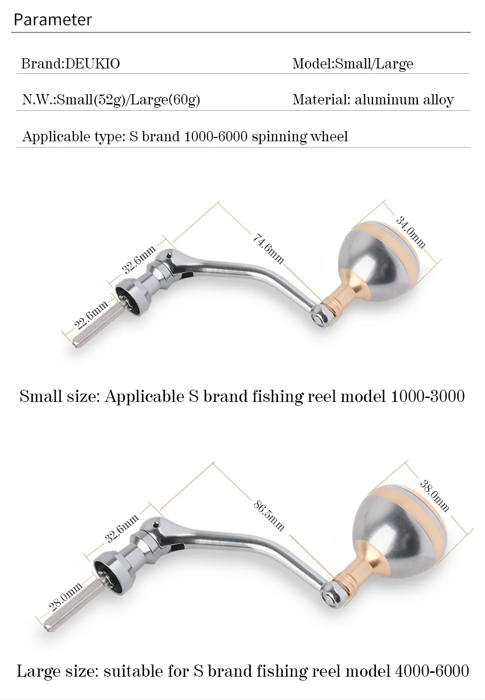 Mittelgroßer/großer, roségoldener, faltbarer Angelrollengriff mit vier Ecken, passend für S-Markenknöpfe, Spinnrollenbeschläge aus Metall – Detail 2