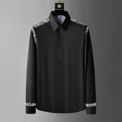 Brand Letter Printed Shirt for Men Luxury Long Sleeved Casual Business Dress Shirts Slim Fit Social Banquet Blouse Men Clothing