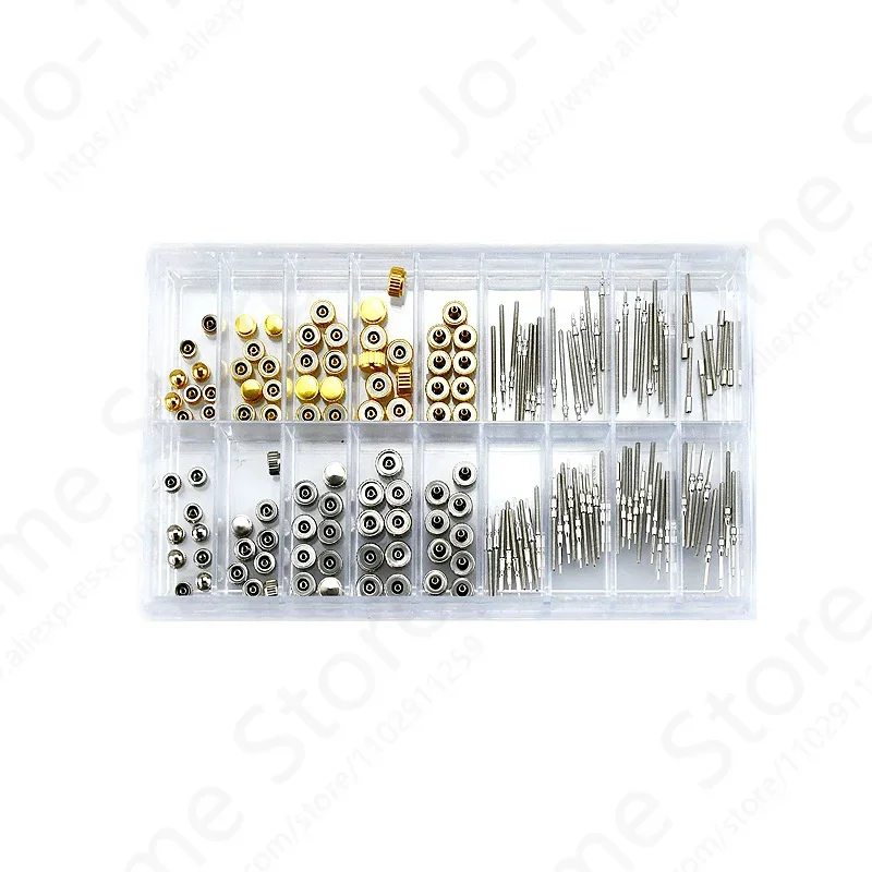 170Pcs Watch Repair Tool Kit Crown Parts Assorted Dome Flat Head Accessory Box for Watchmakers