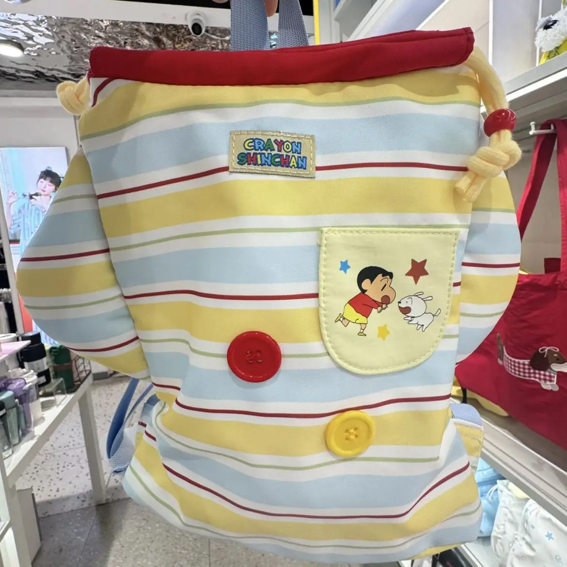 

Холщовая сумка Kawaii Rilakkuma с милым мультяшным рисунком «Rrayon Shin Chan», большая вместительная полосатая сумка на двойное плечо для путешествий, подарки для женщин