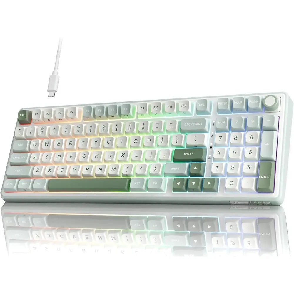 96% Wired Creamy Mechanical Keyboard with RGB Backlight, Number Pad, Volume Knob, Gasket Mount, MDA Profile PBT Keys, Hot Swappa