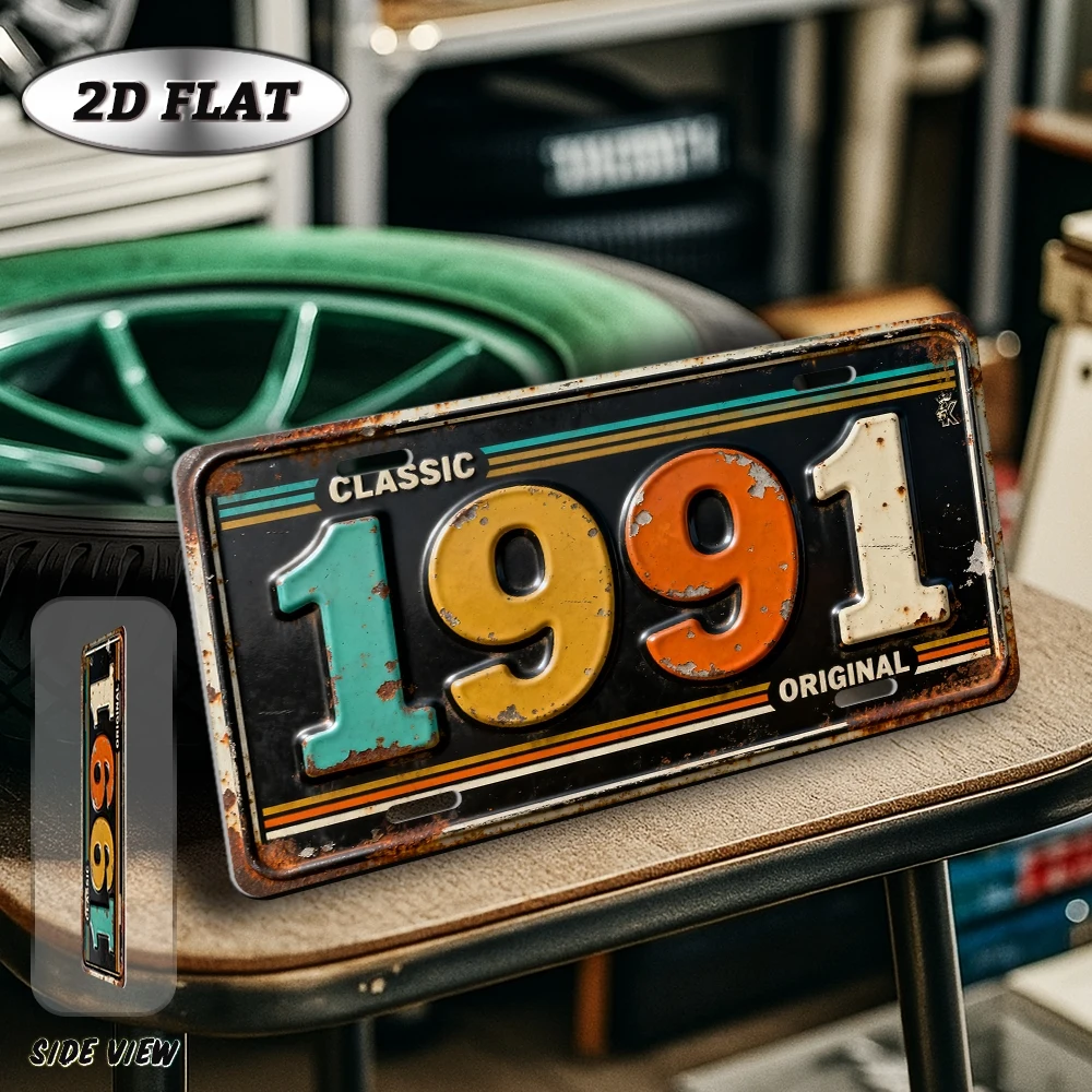 2D Flat, [2D Flat] 1pc Vintage 1991 Metal Sign - 1991 Birth Year Number - Aluminum Retro Wall Plaque for /Outdoor - Birthday Gif