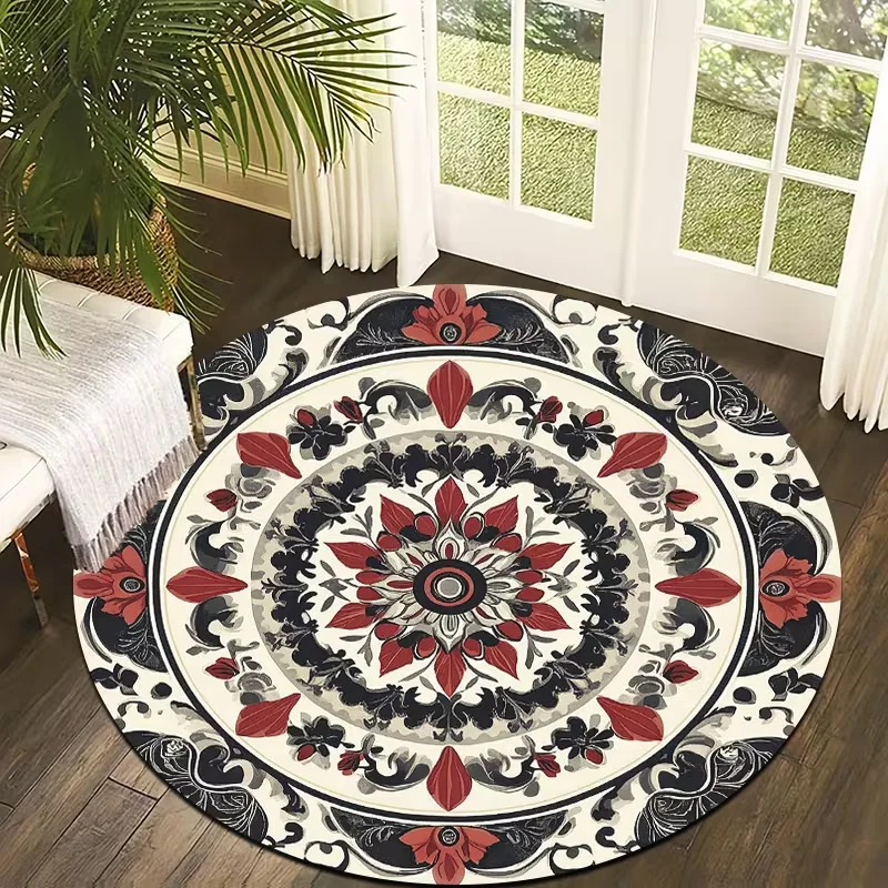 Boho Sunflower Round Rug Bold Vibrant Floral Circular Outdoor Floor Mat for Living  Room Bedroom Garden Seating Decor