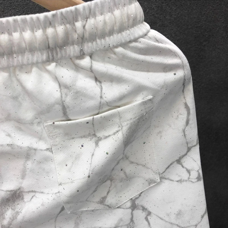 Men Clothing 2024 Summer Trendy Printed Glitter Luxury Loose Straight Short Pants Casual Drawstring Sports Running Beach Shorts