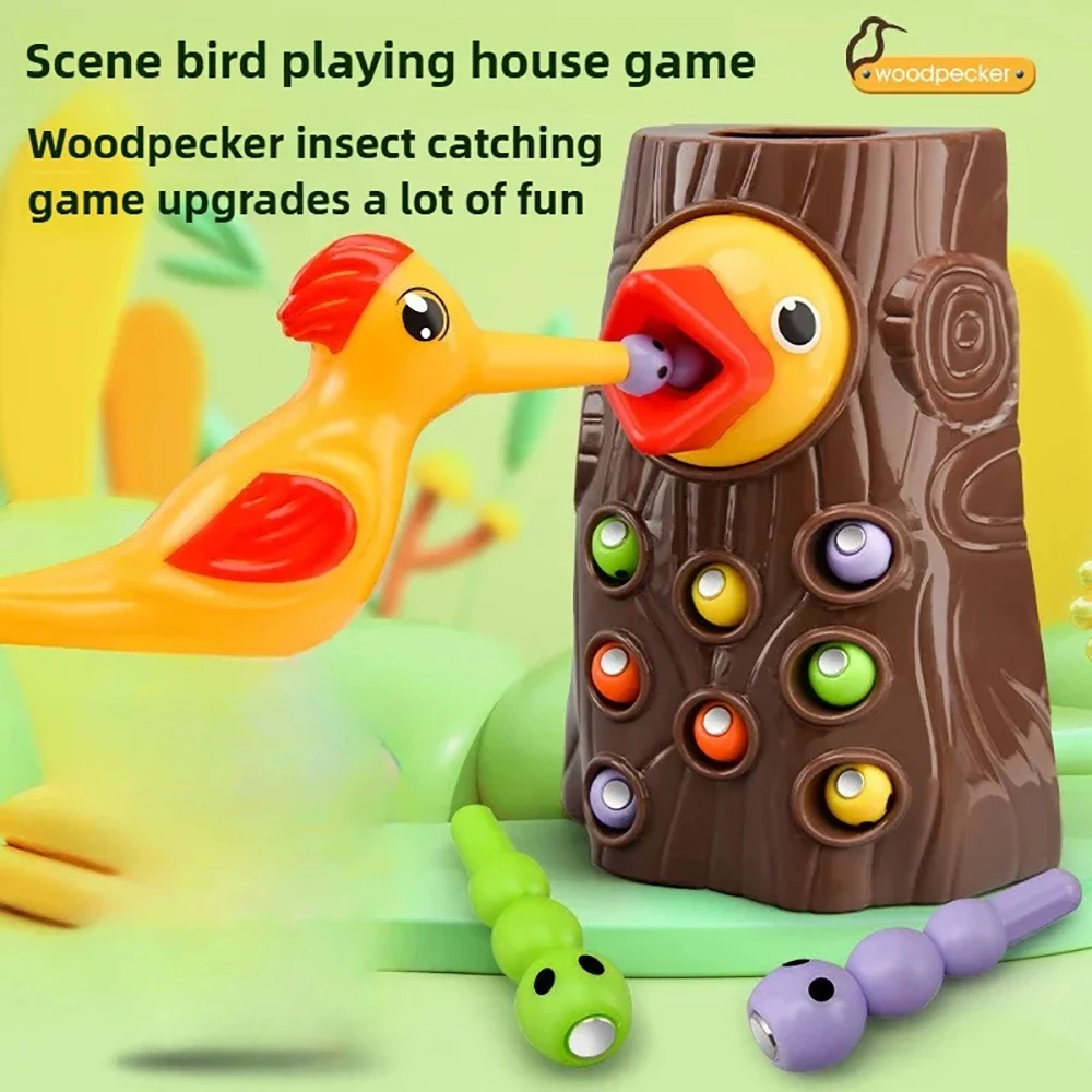 Picchio Giocattoli Pesca Cattura insetti Piccolo gioco Bird Cattura insetti Puzzle magnetico Giocattoli per esercizi di allenamento per la prima educazione