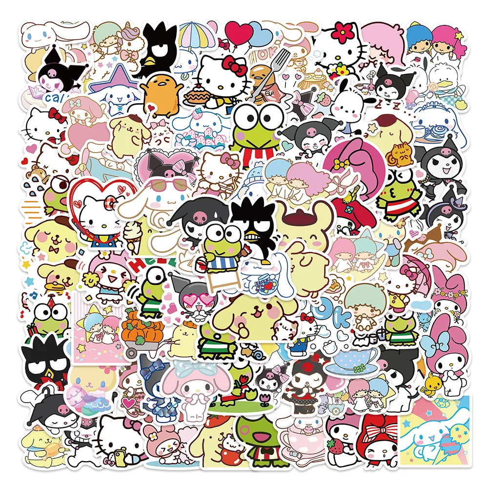 10/30/50/100PCS Kawaii Sanrio Hello Kitty Melody Stickers Cute Cartoon Toys Decal DIY Scrapbook Fridge Skateboard Phone Bike Car