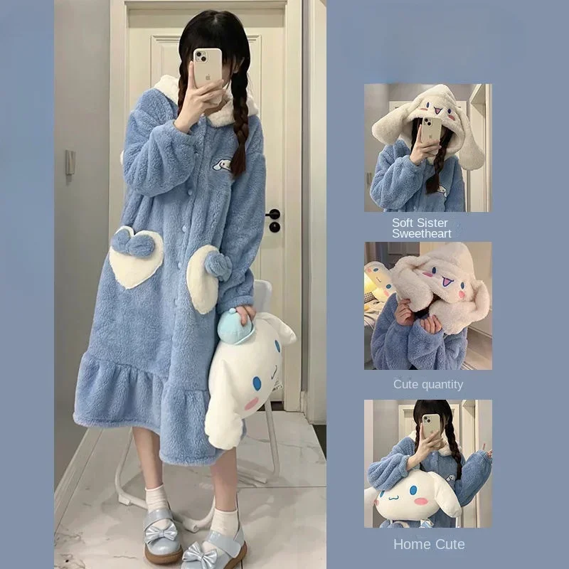 Sanrio jade cinnamon dog winter coral fleece thickened fleece nightgown women\'s pajamas bathrobe plush silk pajamas women\'s