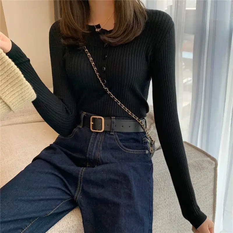 

Ele Korean Sle Women's Long Sve Knitted Slim Fit Base irt High Rise Outerwear for Taller And orter Women