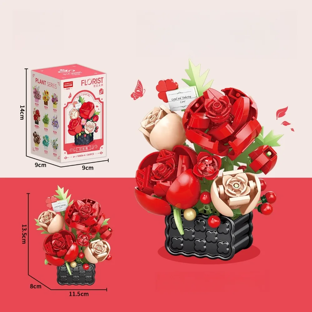 

Конструктор «Цветы»: пластиковые блоки для сборки роз, гвоздик, жасминов, вечных цветов, миниатюрные детали, игрушка-органайзер для рабочего стола