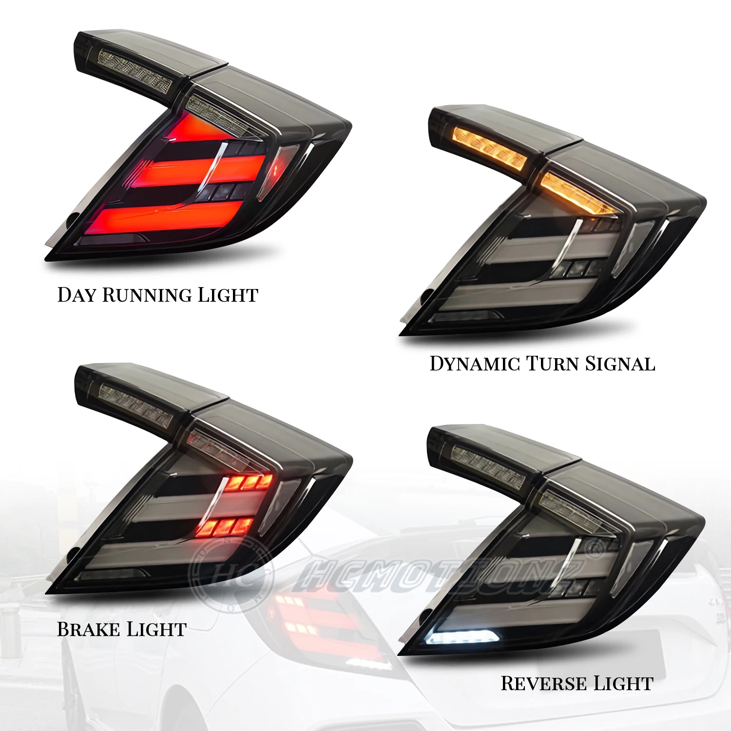 HCMOTIONZ RGB DRL Tail Light for Honda Civic 2016-2020 Hatchback Animation LED Car Rear Lamps Assembly FK7 FK8 Lighting System