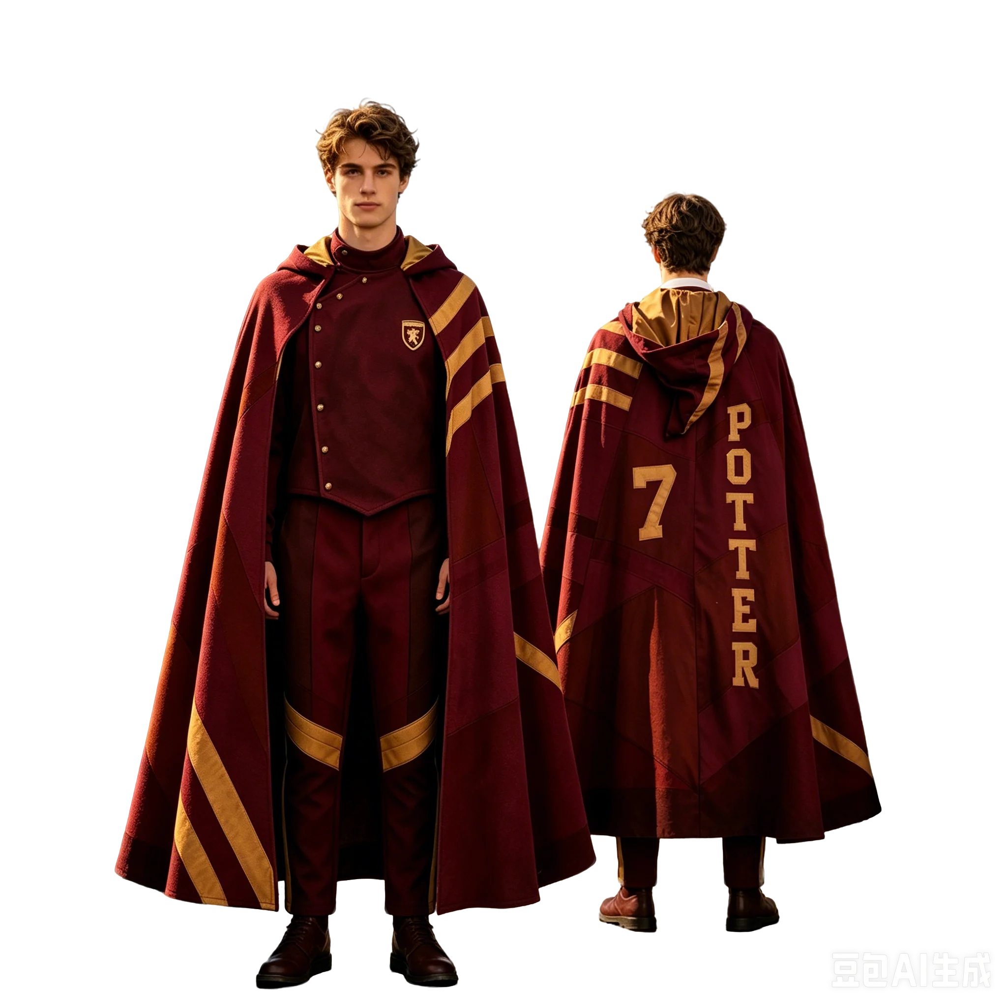Gryffindor Quidditch 7 Disfraz Cosplay, Uniforme de la Escuela de Magia Hogwarts con Capa con Capucha, Juego Completo para Halloween y Comic Con