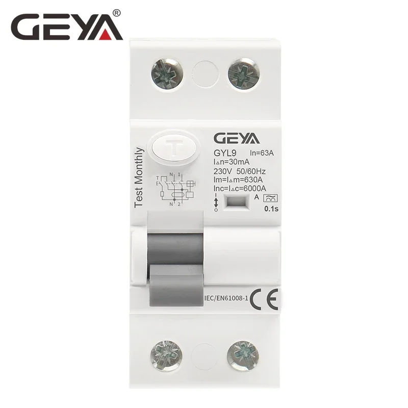 GEYA GYL9 Type A Electromagnetic RCD Residual Current Circuit Breaker AC ELCB 2 Pole 40A 63A 30mA 100mA 300mA RCCB 1P+N