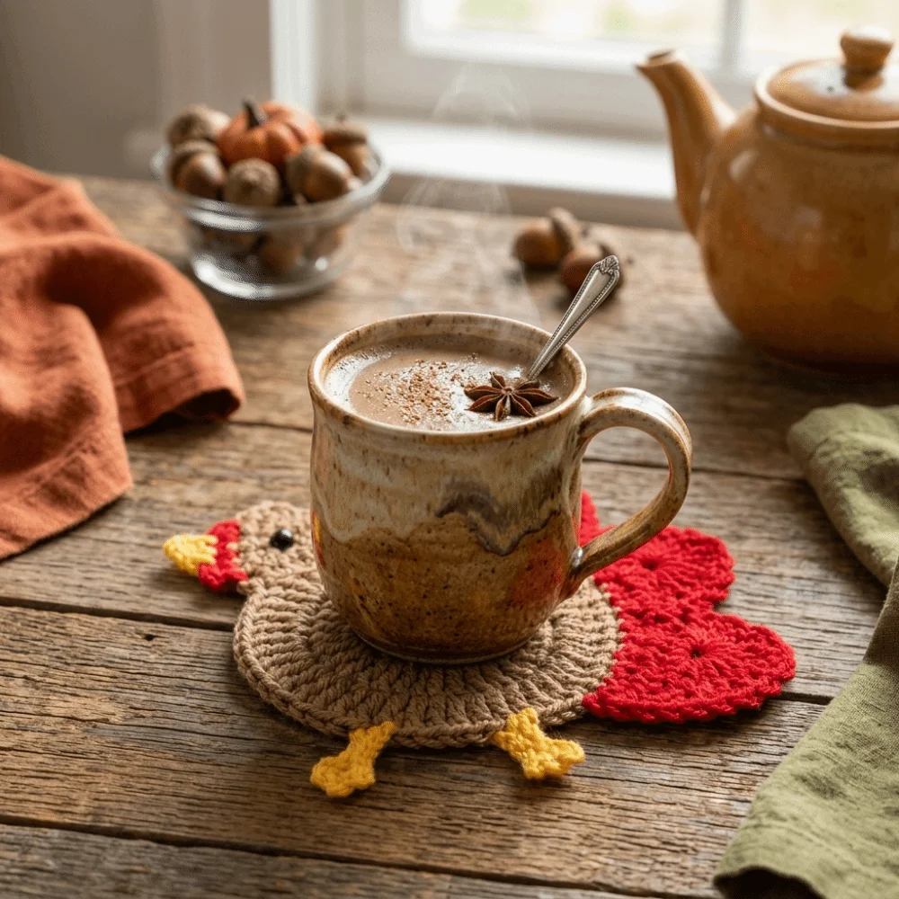 Coffee Cup Decor Handmade Hand-Crocheted Turkey Coasters Cartoon Creative Heat Insulation Pads Funny Chicken Coaster Farmhouse